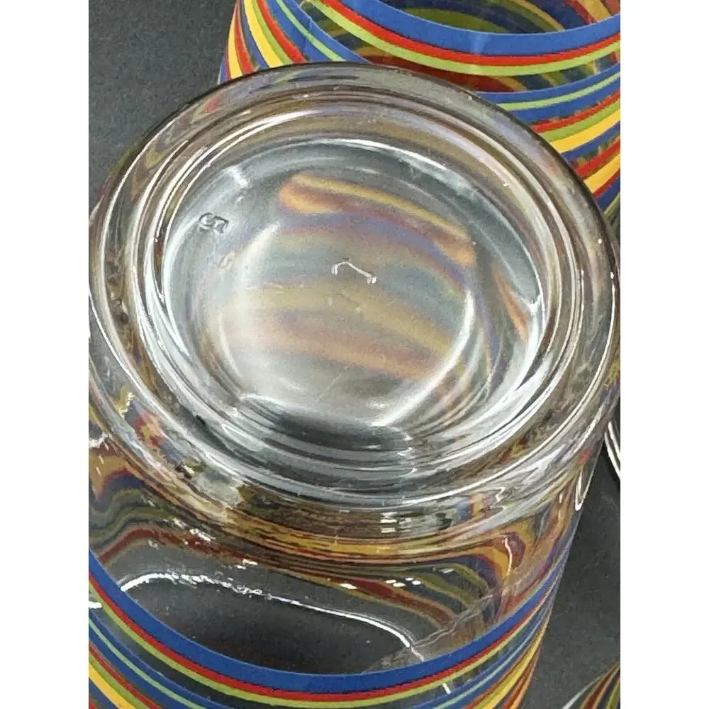 Vintage Libbey Glasses 1970s Fiesta Mambo 16oz Tumblers Rainbow Stripe Set of 4